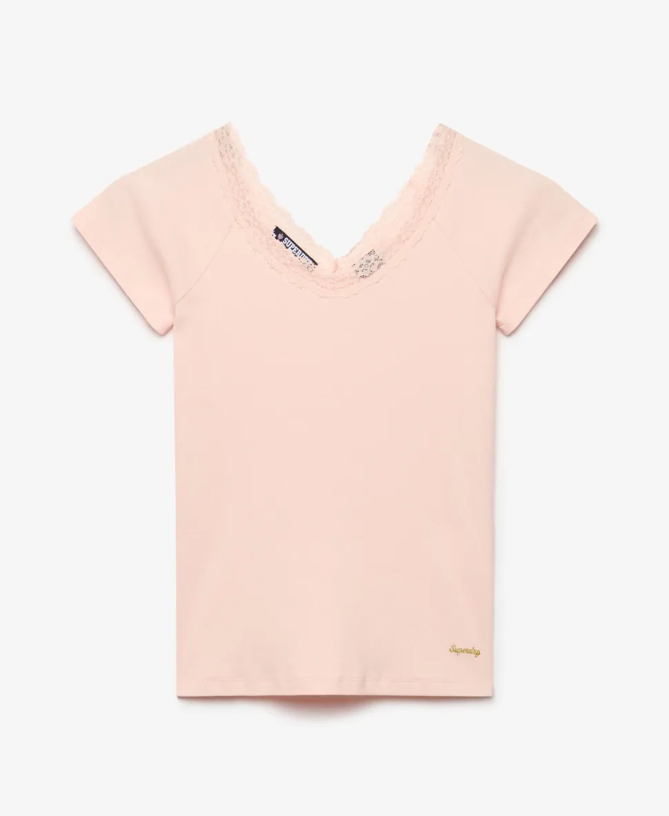 Athletic Essential Lace Trim V-Neck T-Shirt