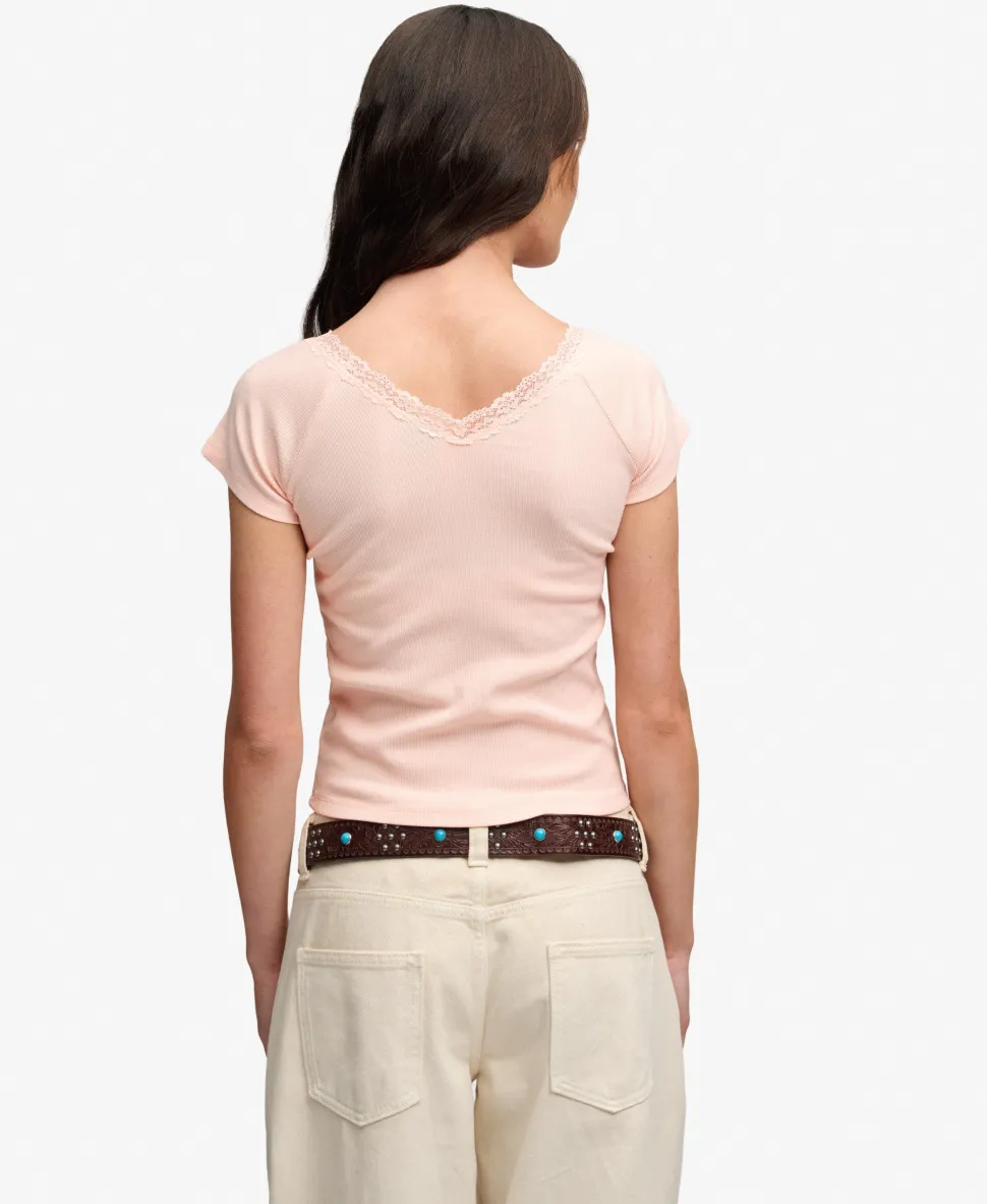 Athletic Essential Lace Trim V-Neck T-Shirt