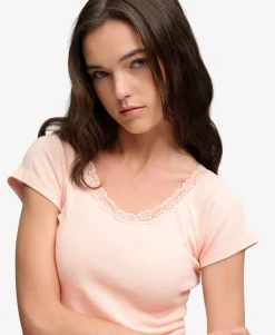 Athletic Essential Lace Trim V-Neck T-Shirt
