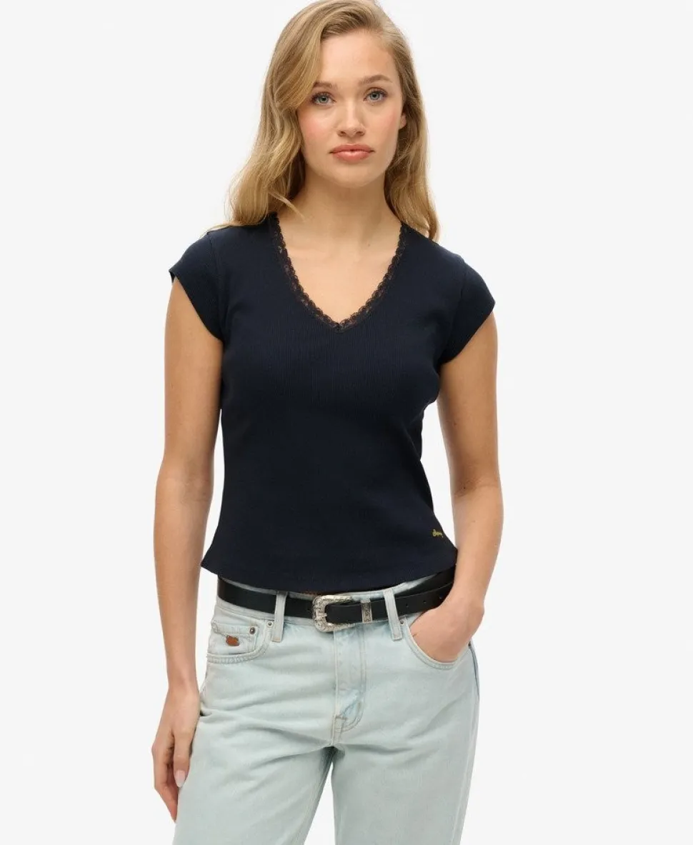 Athletic Essentials Lace Trim V-Neck T-Shirt