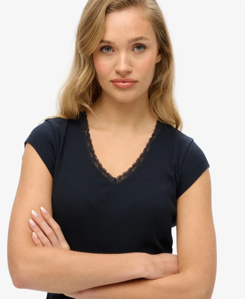 Athletic Essentials Lace Trim V-Neck T-Shirt