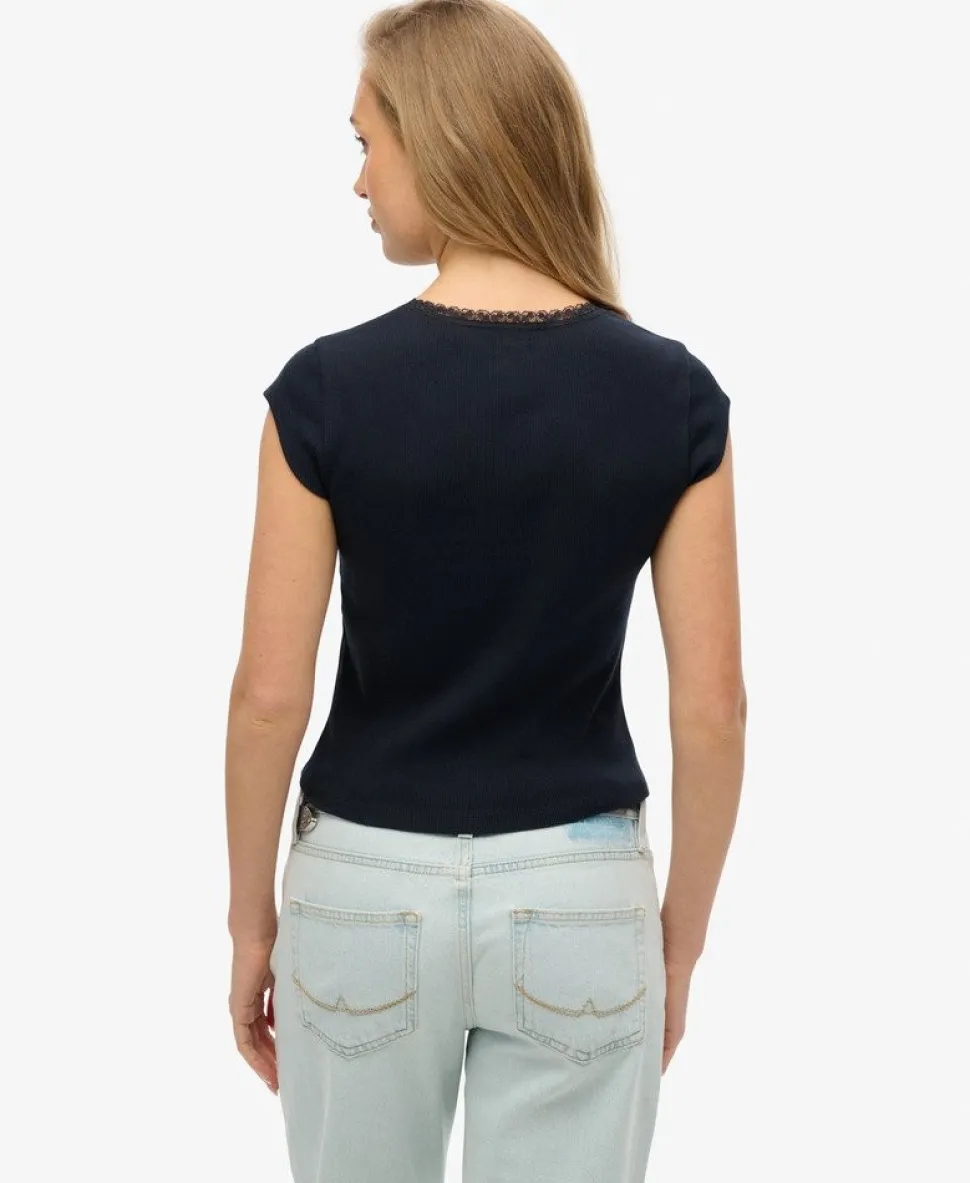 Athletic Essentials Lace Trim V-Neck T-Shirt