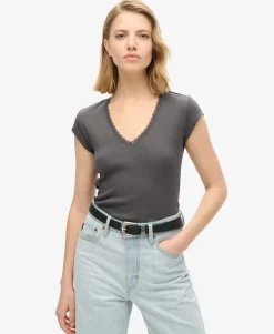 Athletic Essentials Lace Trim V-Neck Top