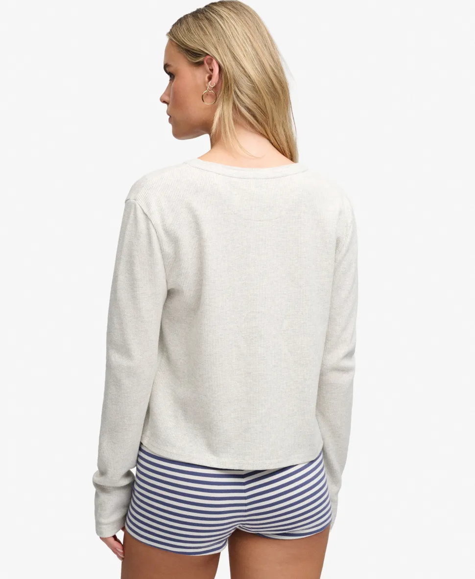 Athletic Essential Waffle Button Long Sleeve Top
