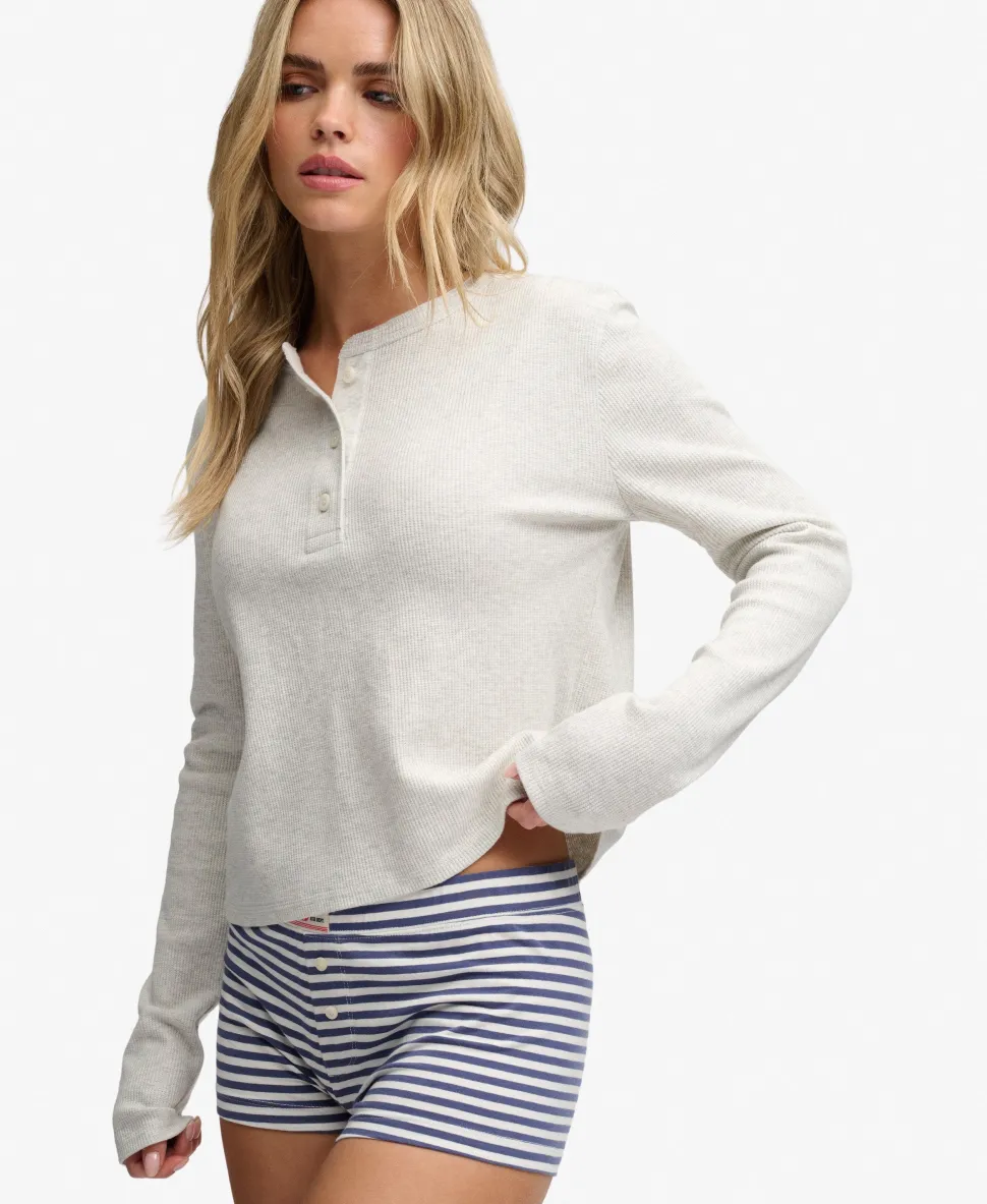 Athletic Essential Waffle Button Long Sleeve Top