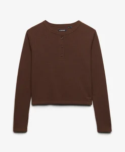Athletic Essential Waffle Button Long Sleeve Top