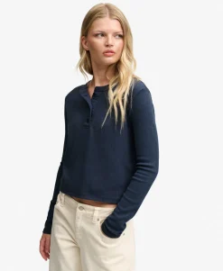 Athletic Essential Waffle Button Long Sleeve Top