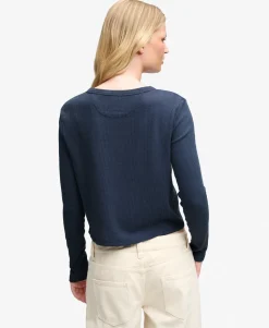 Athletic Essential Waffle Button Long Sleeve Top