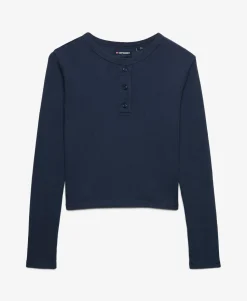 Athletic Essential Waffle Button Long Sleeve Top