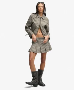 Bench Logo Pleated Check Mini Skirt