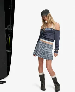 Bench Logo Pleated Check Mini Skirt