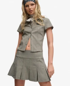 Bench Logo Pleated Stripe Mini Skirt