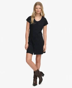 Button Through Short Sleeve Mini Dress