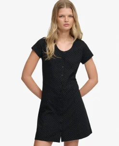 Button Through Short Sleeve Mini Dress