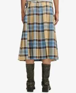 Check Pleated Midi Skirt