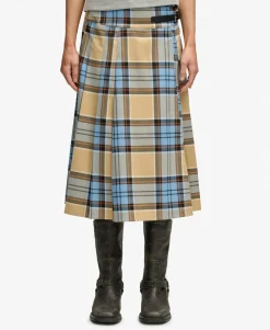 Check Pleated Midi Skirt