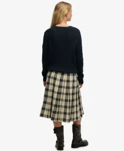 Check Pleated Midi Skirt