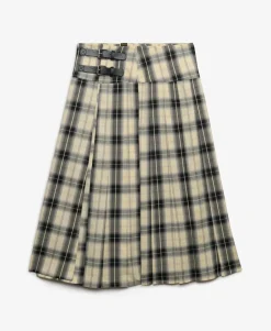 Check Pleated Midi Skirt