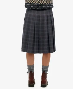 Check Pleated Midi Skirt