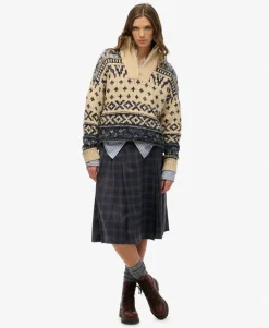 Check Pleated Midi Skirt