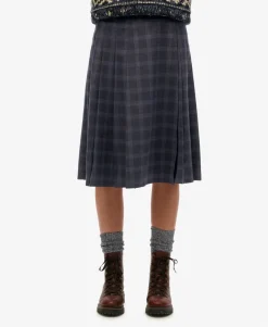 Check Pleated Midi Skirt