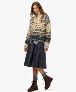 Check Pleated Midi Skirt