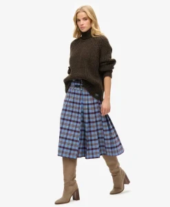 Check Pleated Midi Skirt