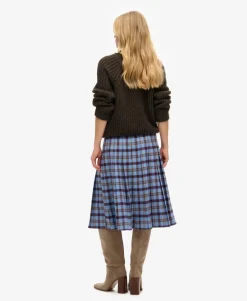 Check Pleated Midi Skirt