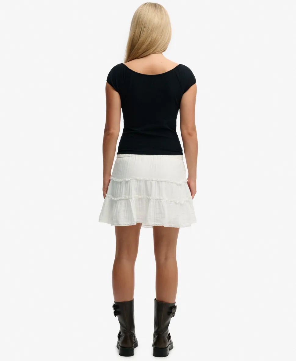 Cheesecloth Tiered Mini Skirt