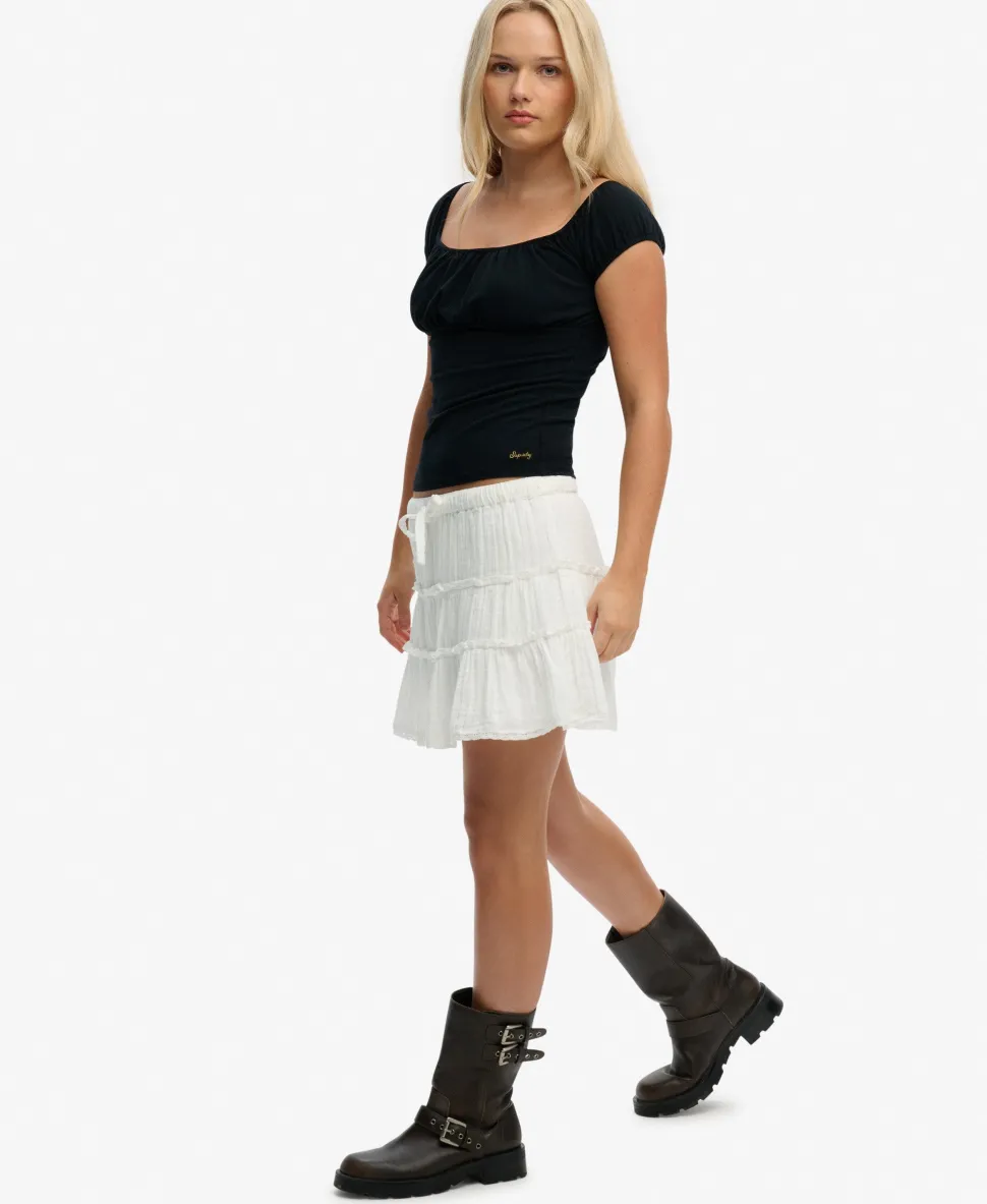 Cheesecloth Tiered Mini Skirt