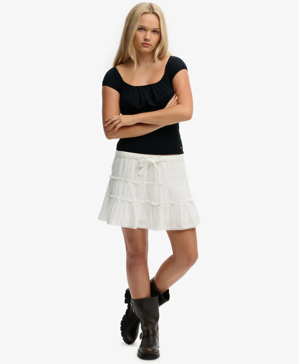 Cheesecloth Tiered Mini Skirt