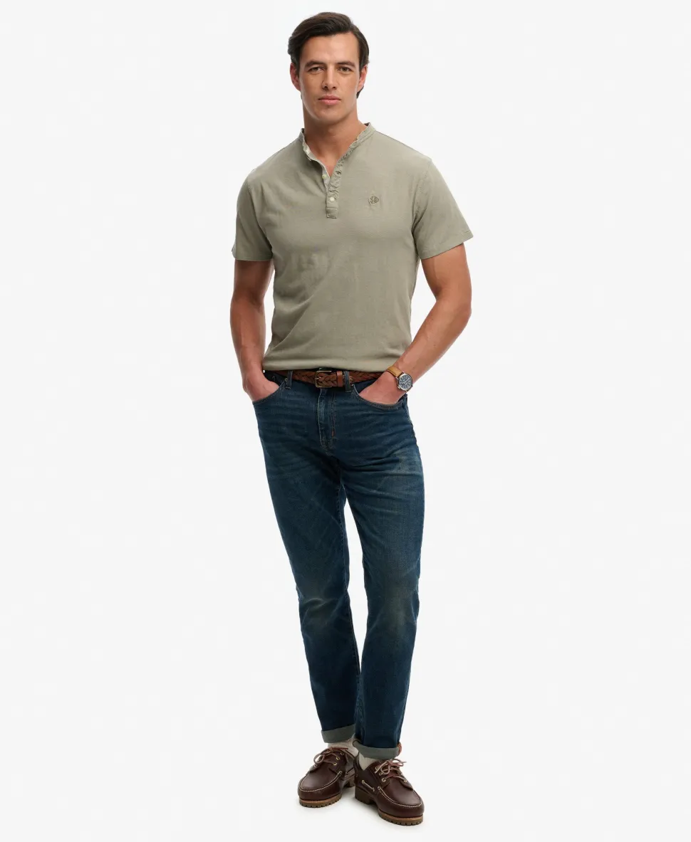 Classic Cotton Linen Short Sleeve Henley T-shirt
