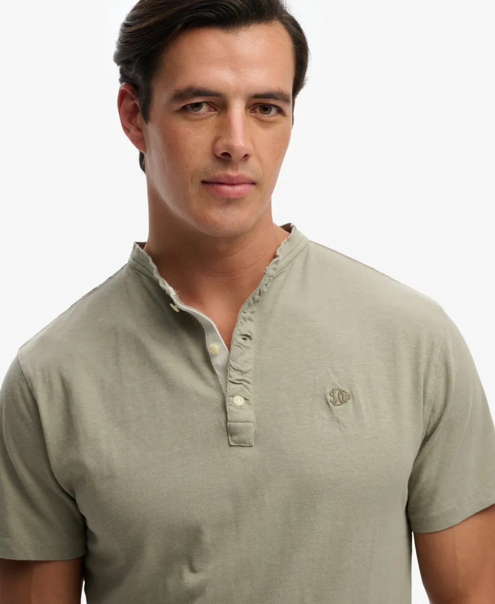 Classic Cotton Linen Short Sleeve Henley T-shirt