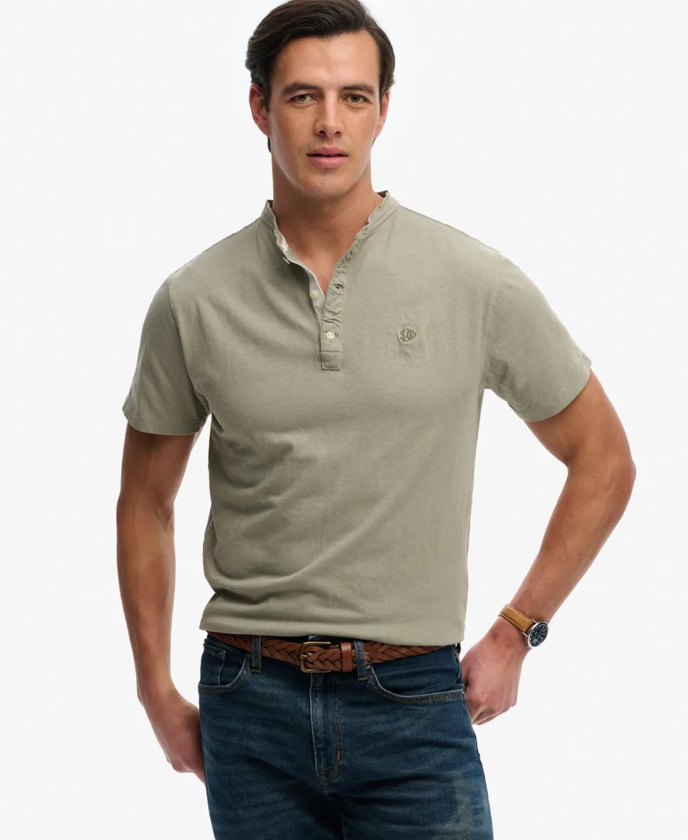 Classic Cotton Linen Short Sleeve Henley T-shirt