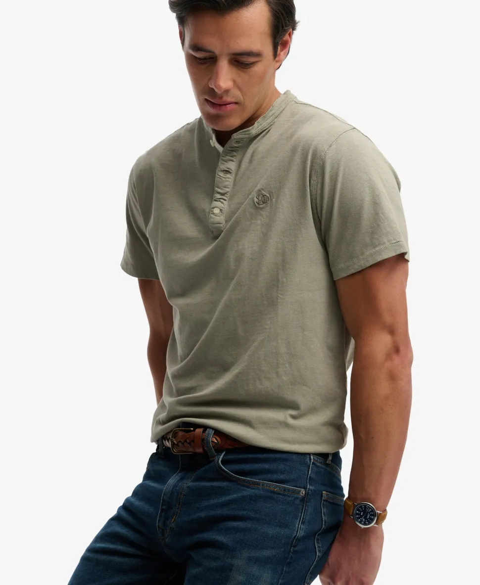 Classic Cotton Linen Short Sleeve Henley T-shirt