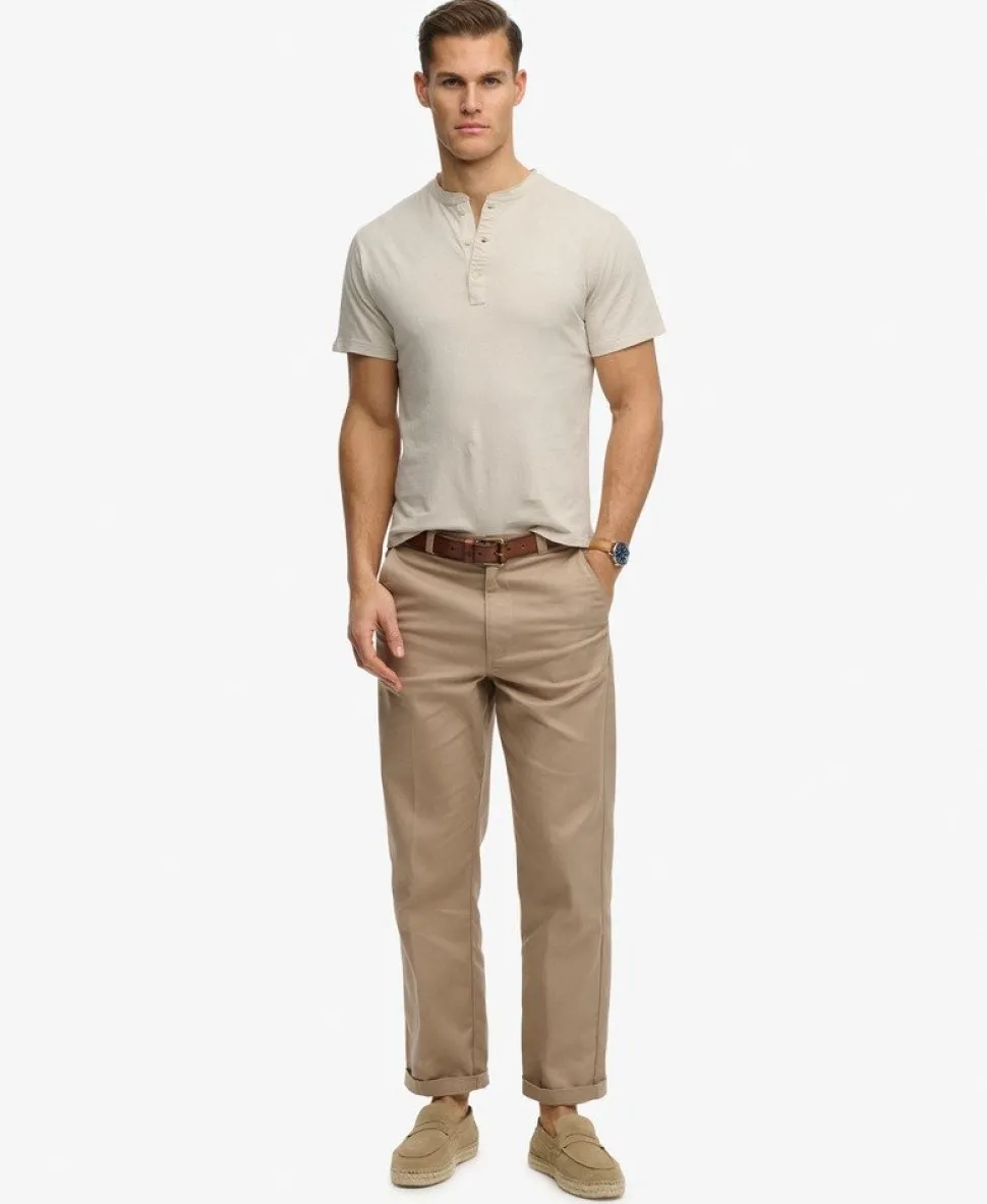 Classic Cotton Linen Short Sleeve Henley T-shirt