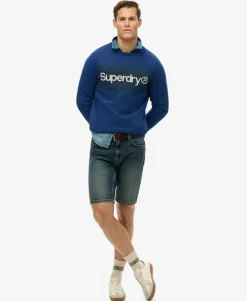 Core Logo Stripe Relaxed Crew Sweatshirt