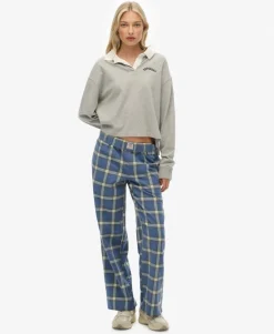 Cotton Check Elastic Trousers