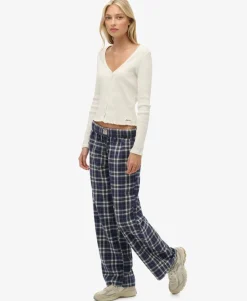 Cotton Check Elastic Trousers