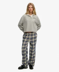 Cotton Check Elastic Trousers