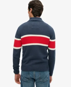 Cotton Stripe Half Zip Knit