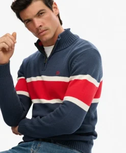 Cotton Stripe Half Zip Knit