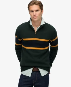 Cotton Stripe Half Zip Knit
