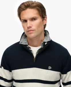 Cotton Stripe Half Zip Knit