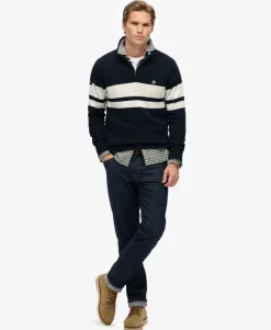 Cotton Stripe Half Zip Knit