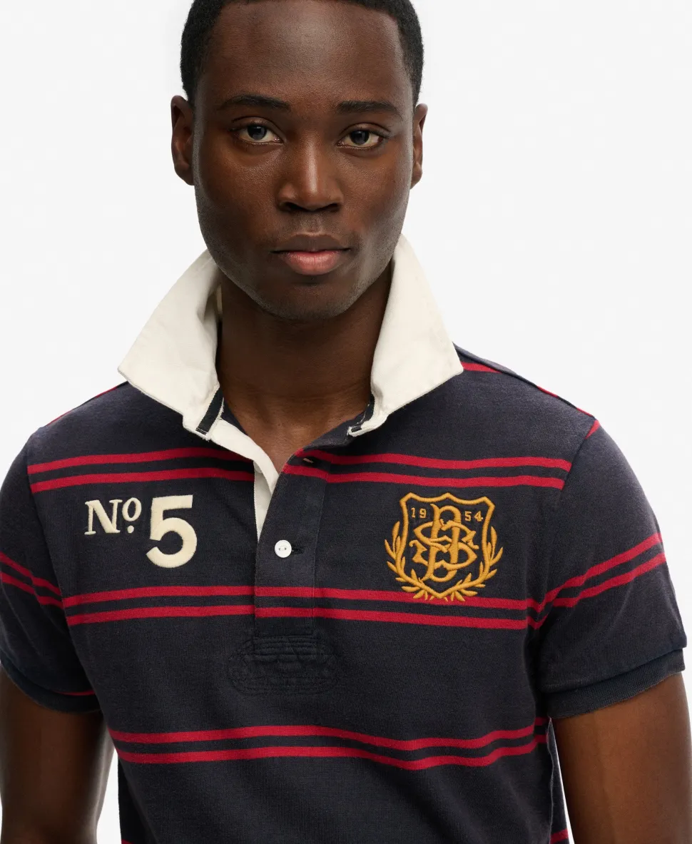 Double Emblem Jersey Short Sleeve Rugby Polo Top