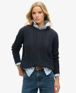 Dropped Shoulder Cable Knit Crew Neck Jumper