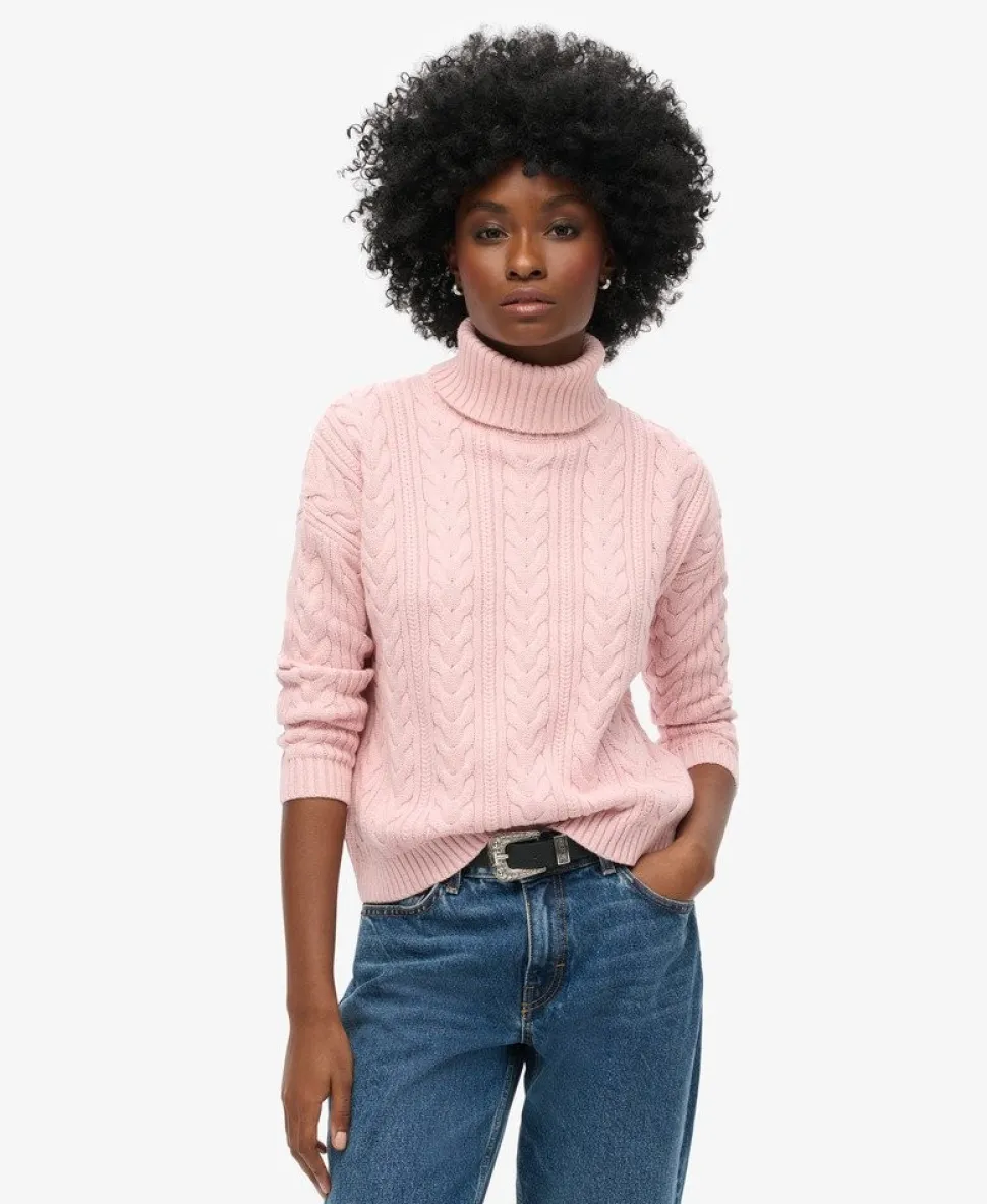 Drop Shoulder Cable Roll Neck Jumper