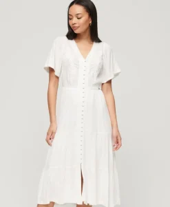 Embroidered Tiered Midi Dress