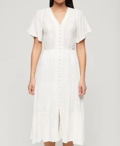 Embroidered Tiered Midi Dress